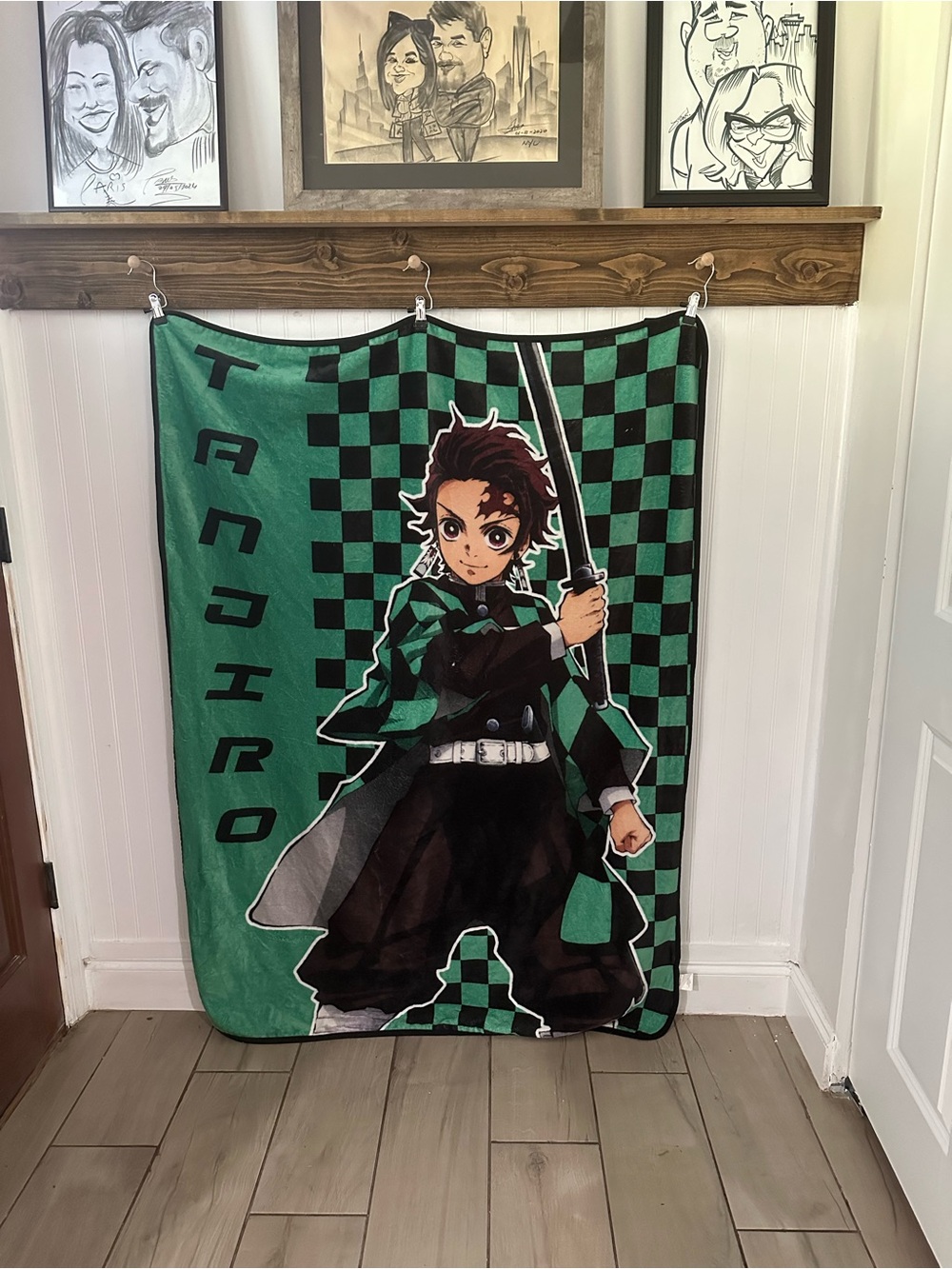 Tanjiro Checkered Anime Throw Blanket - Green & Black Demon Slayer